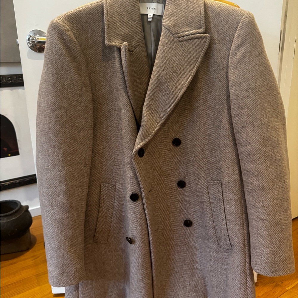 Reiss Men's Double-Breasted Brown Pea Coat